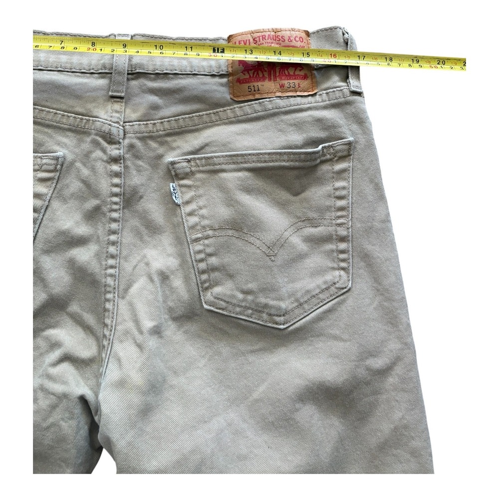 Levis 511 Slim Fit Denim Shorts Mens 33 Tan Khaki Cutoff Raw Hem 0376 - Picture 5 of 7
